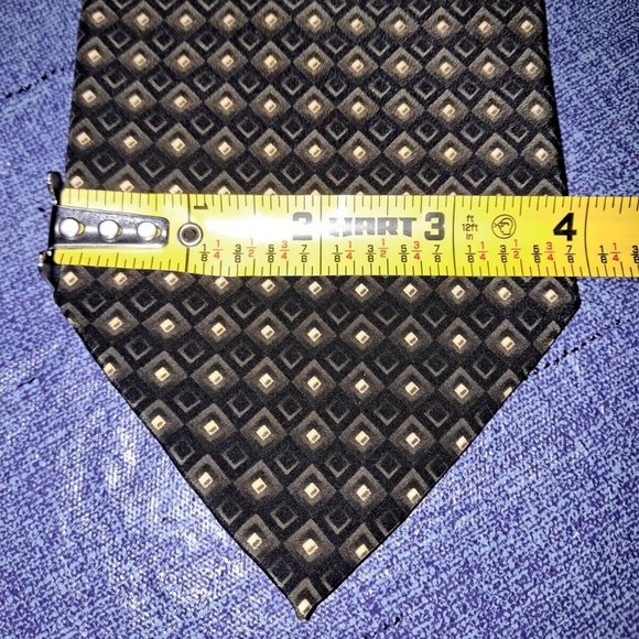 Valerio Garati Necktie 100% Pure Silk 57"-60" Men Black/Gold Designer Geometric - Picture 6 of 7